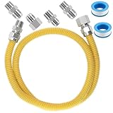 MIFLUS 48' Flexible Gas Line Hose,Appliance Gas Line with Connector 1/2' MIP 1/2'FIP 3/4'MIP Fitting,5/8' OD(1/2' ID) Gas Range Connector Kit for Stove,Gas Stove, Dryer,Water Heater