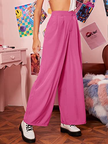 Floerns Women's Casual Wide Leg High Waisted Palazzo Pleated Pants Trousers Hot Pink L #TOP3