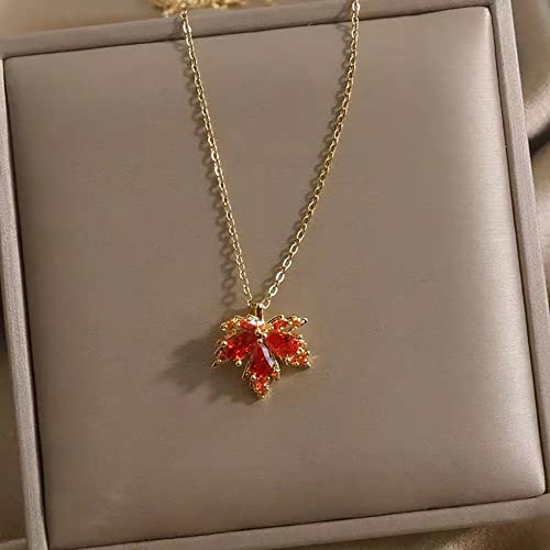 Dainty Maple Leaf Pendant Necklace Cubic Zirconia Crystal Leaves 14K Golden Plated Choker Necklaces for Women Exquisite Jewelry Gifts Christmas3