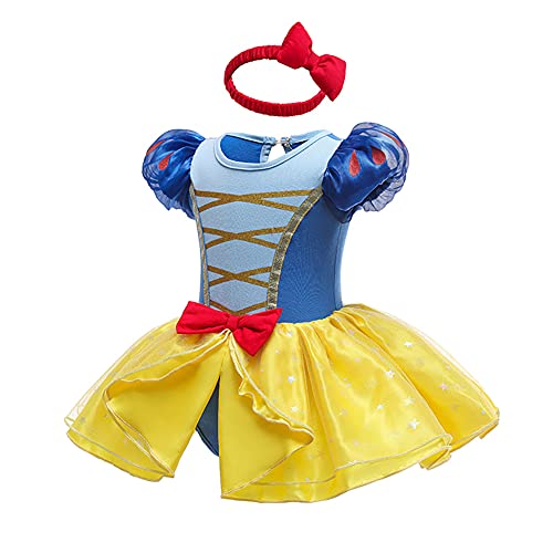 Ibakom Newborn Baby Girl Princess Dress Up Clothes One Piece Bodysuits Overall Romper Jumpsuit+Headband Summer Outfits Halloween Christmas Birthday Party Dress Cosplay Costumes Yellow-Snow White 12-18 Months thumb #6