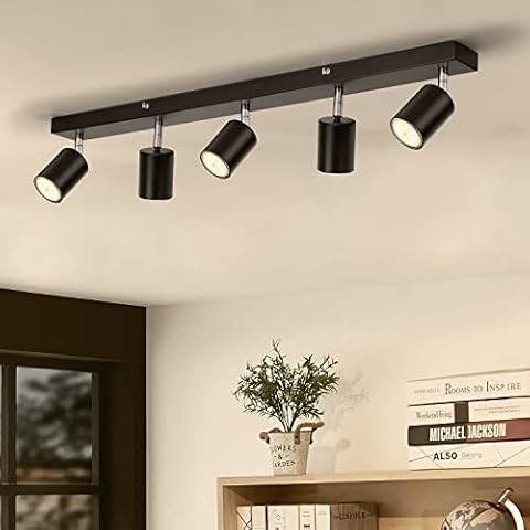 Gr4tec LED Ceiling Spotlight 5 Light, LED Ceiling Light Rotatable, Include 5 x 6W GU10 Bulbs Warm White 2700K 550lm, Modern Ceiling Light Fitting, Black Spot Lights, Wall Spotlight for Bedroom Kitchen Cover