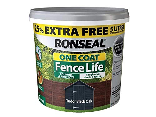 Ronseal RSLFLBON4LAV One Coat Fence Life Tudor Black Oak New 5 Litres