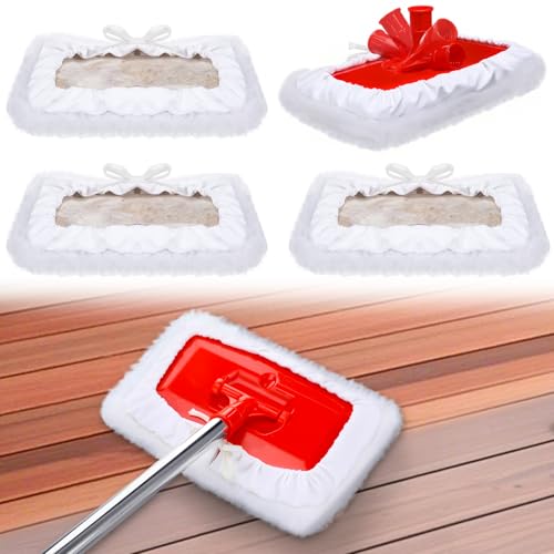 Tallew 4 Set Lambswool Applicator Kit 10 Inch 180° Adjustable Lambskin Deck Stain Applicator with 3 Lambs Wool Refill Pads No Waste Reusable for Wood Deck Floor Fence Walls Floor Finish