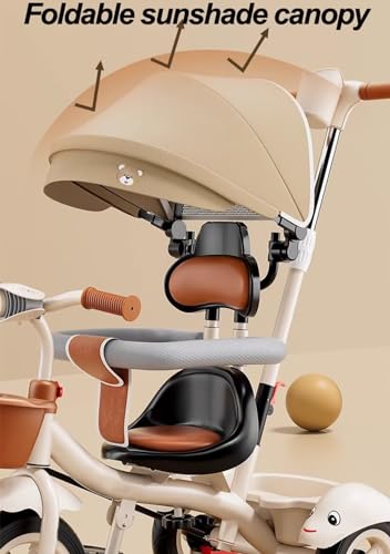 Kinderwagen für Kleinkinder mit Verdeck und Scheinwerfer,Sitz mit hoher Rückenlehne,Geländer und Sicherheitsgurt,Dreirad mit Schwenksitz,Kinder-Dreirad 2–6 Jahre,Titanräder,doppelte Hinterradbremse – Bild 6
