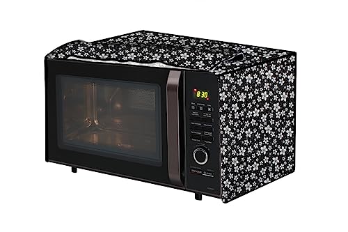 Image of The Furnishing Tree PVC Waterproof Microwave Oven Cover Compatible for Morphy Richards 20 L Solo 20 MS Floral Pattern White Black