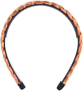 عصابة رأس مضفرة مع تصميم ذيل السمكة، عصابة رأس صناعية مكتنزة مع مشط، طوق شعر (قطعة واحدة) - لون نحاسي