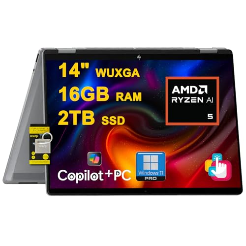 Image of HP OmniBook X Flip 2-in-1 Laptop 14 inch WUXGA IPS Touch (400nits) AMD 6-core Ryzen AI 5 340 (Up to 50 Tops) 16GB RAM 2TB SSD for Creator Designer Business Professional Win11Pro ICP Hub
