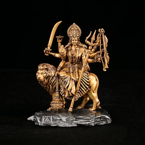 Shri Durga MATA Idol | Antique Sherawali MATA Statue | Shri Vaishno Devi Maa | Durga MATA Idol for Car Dashboard and Home Decor Size - 3.9 Inchs (Pack of 1)