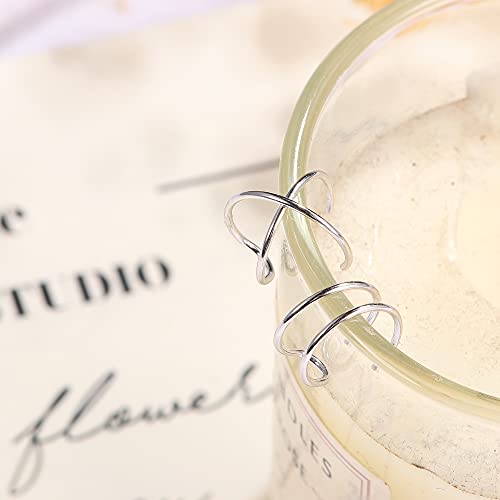 Milacolato 4Pcs 925 Sterling Silver Ear Cuff Simple Criss Cross Double Lines Ear Cuffs Non Piercing Minimalist Fake Helix Earcuff Cartilage Earrings #TOP3