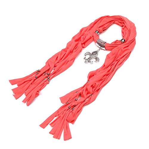 Elegant Charm Pendant Jewelry Necklace Scarf w/Fleur de lis Medallion-11 Colors4