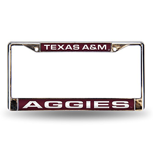 Rico Industries NCAA Laser Cut Inlaid Standard Chrome License Plate Frame, Texas A&M Aggies - Red Insert