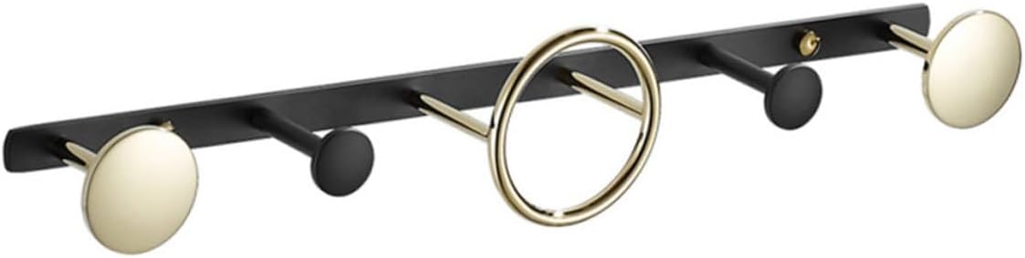 Brass Wall-Mounted Clothes Hook 4 Hooks for Towels and Robes Sturdy Coat and Hat Rack for Dressing Room and Toilet Single Black and Gold Ring