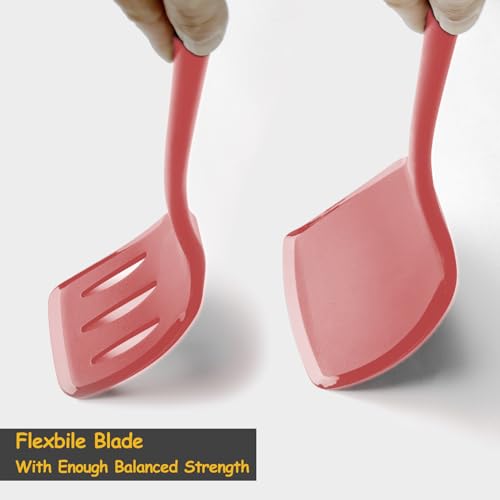 Image of Silicone Spatula Set, 600F Heat Resistant Silicone Spatula Turner Flipper for Cooking, Non Stick and Non Scratch Kitchen Utensils for Eggs & Pancakes, 4 Pack, Red