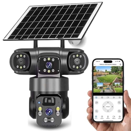 Image of securinnov 6MP Triple Lens Solar PTZ Outdoor Security Camera with 3-Screen Monitoring | Auto Motion Detection | Color Night Vision | Two-Way Audio Communication
