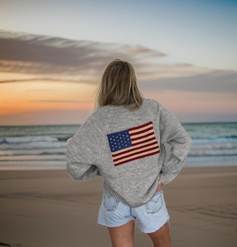Luckinbaby Women American Flag Cardigan Long Sleeve Open Front Patriotic Sweater Oversized Knitwear Independence Day3