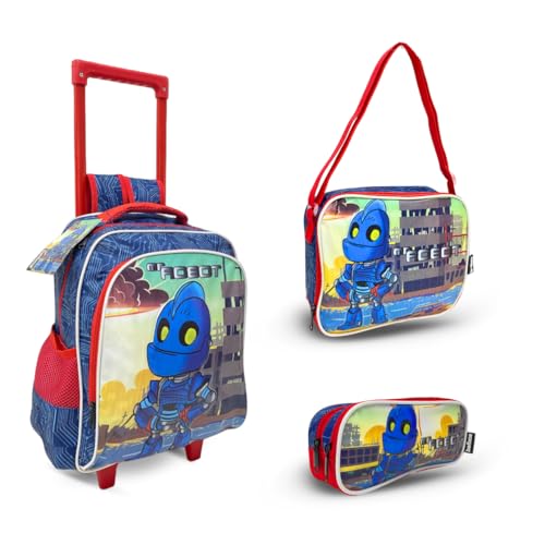 Balboa Kit Escolar Infantil Robô AMZ-159 Mochila de Rodinhas 14', Lancheira Térmica e Estojo com 2 Compartimentos