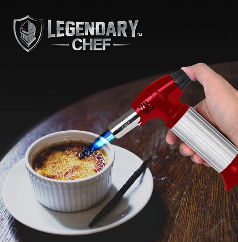 Culinary Cooking Torch - Kitchen Food Torch for Creme Brulee, Baking, Desserts and Searing- Butane Torch Lighter, Blow Torch for Cooking with Lock and Adjustable Flame (Butane Gas Not Included) Red - Thumbnail 2