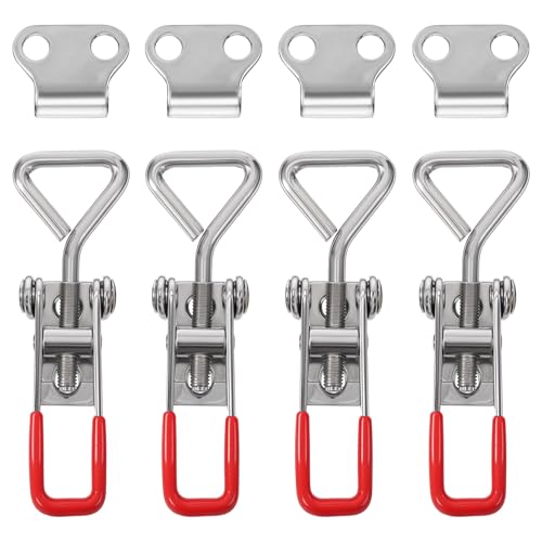 4 PCS Toggle Clamp Latch Adjustable Buckle Latch Toggle Clamps Pull Latchs Clamp Smoker Door Heavy Duty with Quick Metal Release Holding Capacity Adjustable Latchs Lock Industrial Equipment Tire