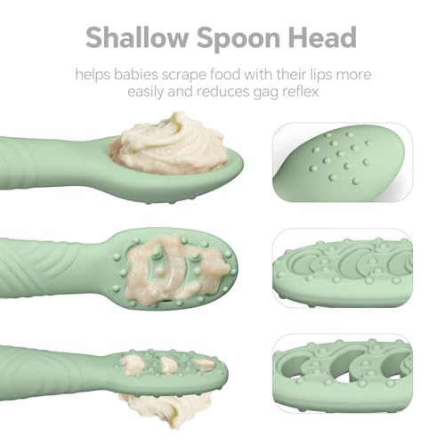 Baby Spoons Self-Feeding 6+ Months, 6 Pack Silicone Training Spoon Set for Baby Led Weaning, 3-Stage & Easy Grip First Utensils for Toddlers Learning Eating Essentials, Dishwasher Safe (Blue Green) — view 4