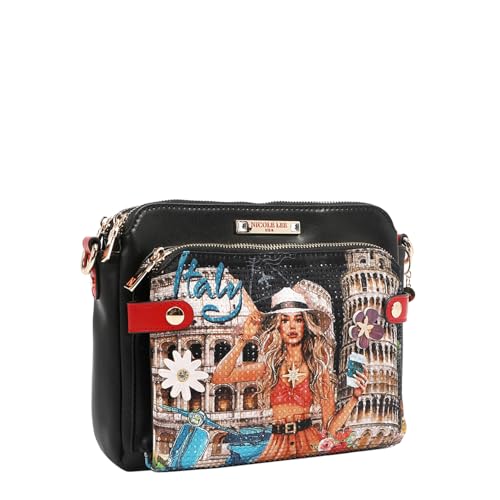 Nicole Lee MARTHA TRAVELS ITALY Crossbody Bag, Vegan Leather, 3 Compartments, Rhinestone Design2