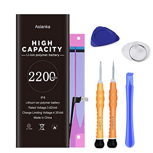 Aslanka Battery for Model iPhone 6, High Capacity 2200mAh Battery Replacement with Repair