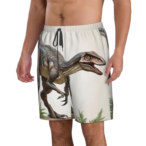 Velociraptor Dinosaur02 Print Men's Hawaiian Shorts Beach Shorts Quick Dry Fun Swim Trunks Lining Bathing Suits2