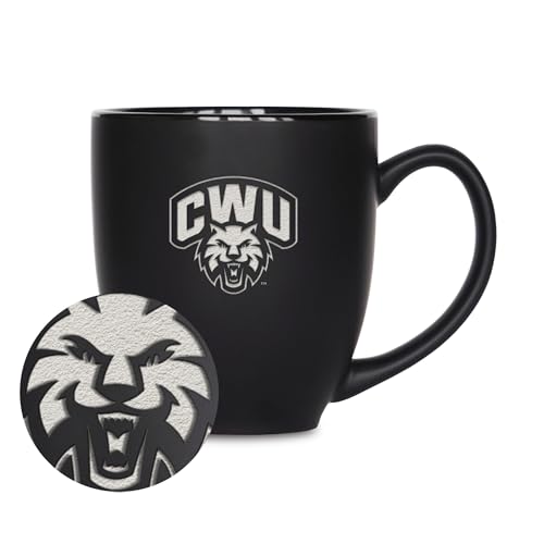 Rico Industries NCAA Central Washington Wildcats 15oz Laser Engraved Matte Black Ceramic Bistro Mug - for Hot or Cold Drinks