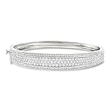 Sterling silver, diamond bangle for women. 3.00 ct. t.w. diamond. 3/8" wide. Box clasp provides security that blends seamlessly into the design. Brilliant cut round diamond and single-cut round diamond. Polished sterling silver. Due to the naturally ...