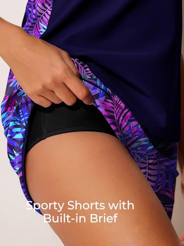 Image of Summer Mae Blouson Tankini Swimsuits for Women 2026 Tummy Control Two Piece Bathing Suits with Sporty Pockets Swim Shorts