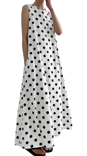 Image of CHARTOU Women Casual Cotton Linen Sleeveless Maxi Dress Ruffle Shift Dress Flowy Beach Summer Long Tank Dress