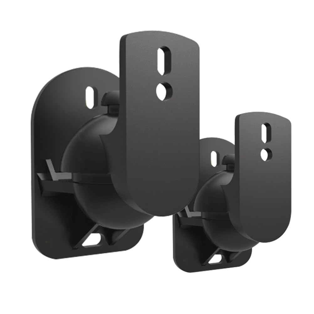 Hemobllo Speaker Wall Mount Brackets : 1 Pair Plastic Surround Sound Speaker Mounts for Home Theater, Vertical 20°, Horizontal 45°Adjustment, Hold up to 5KG (Black)
