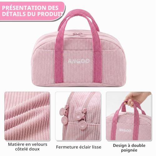Boziee Grande trousse à crayons portable en velours côtelé avec plusieurs compartiments pour filles et adolescentes, Rose, 22.0 X 13.0 X 8.5 Centimeters, Décontracté – vue 3