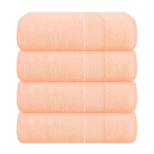 Belizzi Home 4 Pack Bath Towel Set 27x54, 100% Ring Spun Cotton, Ultra Soft Highly Absorbent Machine Washable Hotel Spa Quality Bath Towels for Bathroom, 4 Bath Towels - Peach