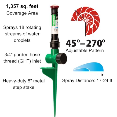 Rain Bird RVANSP Hose-End High-Efficiency Pro Rotary Sprinkler on Large Metal Spike, Hand Adjustable, 45° - 270° Pattern, 17' - 24' Spray Distance by Rain Bird - Image 2