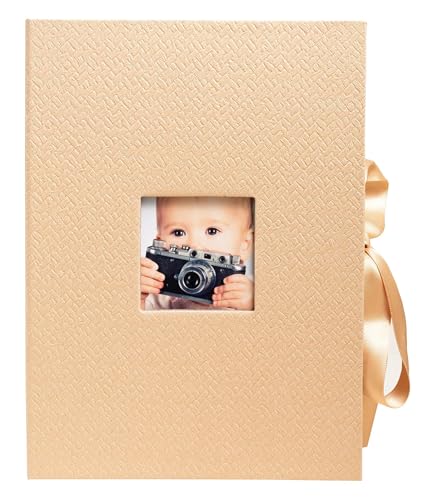 Exacompta - Ref. 77602E OfficeByMe - Caja de fotos de papel texturizado beige - Ventana de personalización - Cierre de cinta - para guardar fotos o fichas de hasta 13 x 18 cm