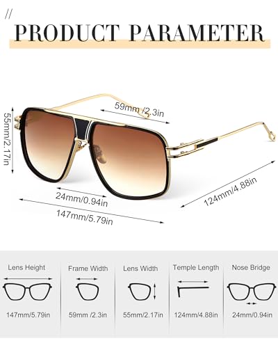 Image of Frienda 3 Pairs Retro Sunglasses for Men Oversized Men Shades Glasses Fashion Alloy Metal Gold Frame Polarized Sun Glasses