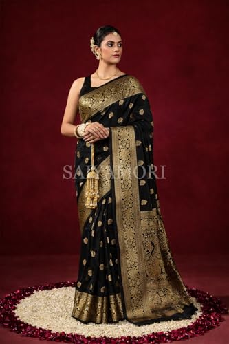 Image of Women's Soft Silk Style Jacquard Saree with Rich Zari Woven Border & Pallu | 5.6 Mtr Saree with 0.8 Mtr Unstitched Blouse