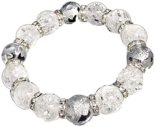 大玉/14mm*四神相応/銀彫水晶*クラック水晶*パワーストーン ブレスレット*最高級AAAAA 天然石 数珠*z34