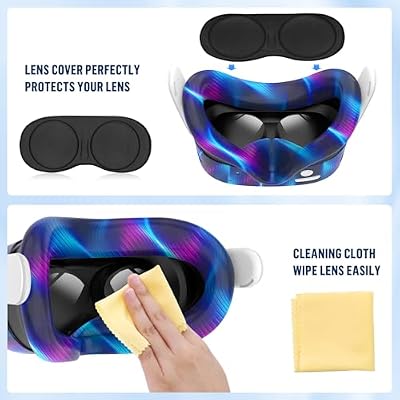 Silicone Cover Set Compatible with Meta Quest 3S Accessories, VR Protector Face Cover, Controller Grips, Front Shell Headset & Lens Protective C-Over for Oculus/Meta Quest 3s Accessories(Aurora Blue)