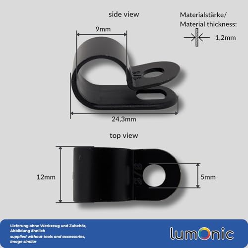Lumonic 100x P-Clip Cable Management for 9mm, Black Nylon Cable Clamps, 9 mm - Image 2