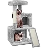 Yaheetech Arbre à Chat Tour avec Griffoir 1 Platforme et Colonne en Sisal Centre d'activités 2 Niches 1 Boule de Peluche 49 x 45,5 x 91 cm Gris Clair