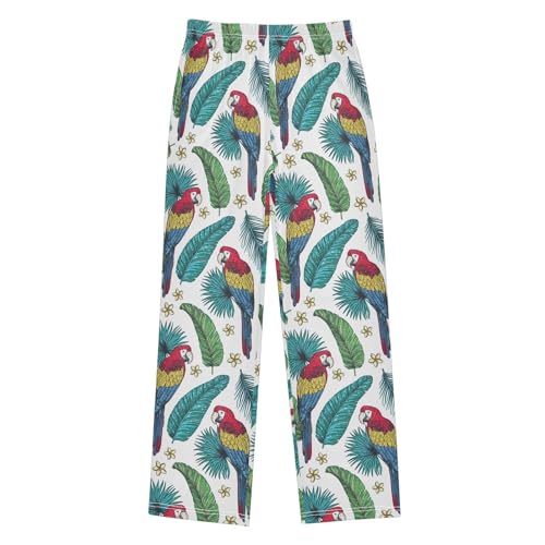 Parrot Feather Boys Long Pants Soft Trousers Elastic Waist Kids Lounge Bottoms with Pockets S-XL