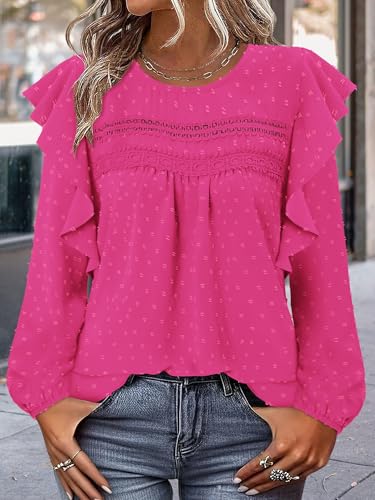 BETTE BOUTIK Womens Boho Fall Long Sleeve Shirts Crewneck Dressy Casual Blouses Trendy Flowy Tops