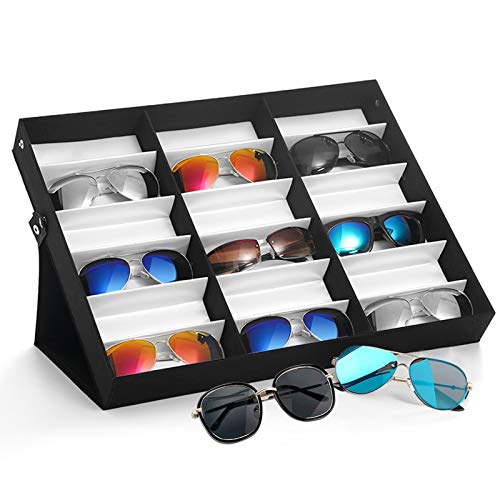 18 Slots Sunglasses Storage Case, Eyeglass Display Boxes for Women Men Glasses Organizer Box Multiple Eyeglasses Eyewear Display Case Jewelry Watch Holder Collection Case, Black