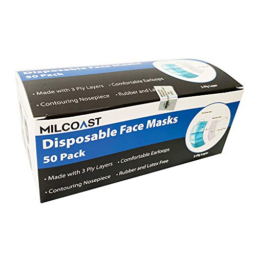 Milcoast 3-Ply Layer Disposable Earloop Face Masks - 50 Pack