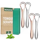 RONAVO Upgraded Tongue Scraper for Adults, Tounge Cleaner Dual Scraping Head with Travel Cases, Stainless Steel Tongue Scraper for Fresh Breath, Oral Care