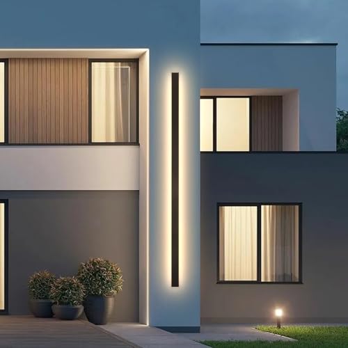 Image of AioTio Modern Outdoor Lights Fixture,92.5inch Exterior Porch Lights Fixture Wall Mount,3000K Rectangular Black Linear Long LED Outdoor Entrance Wall Sconce Lighting for Garage,Front Door
