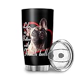 Zbbfwu Französische Bulldogge Kaffeebecher to go Thermobecher Edelstahl Auslaufsicher Kaffeetasse Travel Mug White 600ml
