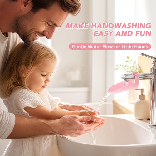 Image of Faucet Extender for Kitchen Sink and Bathtub, Universal PP Kids Hand Wash Faucet Extension Easy Install Toddler Bathroom Accessory (Pink)