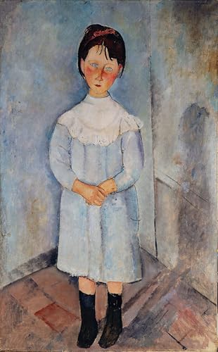 Art mural en toile peinture de fillette style Modigliani : tableau abstrait decoration maison 60x90